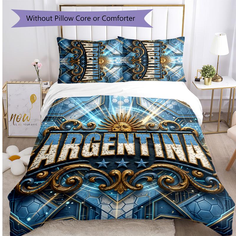 Argentina Football Printed Bedding 3 Piece Set Cozy Breathable Bed Cover Set as Housewarming Holiday Gift
