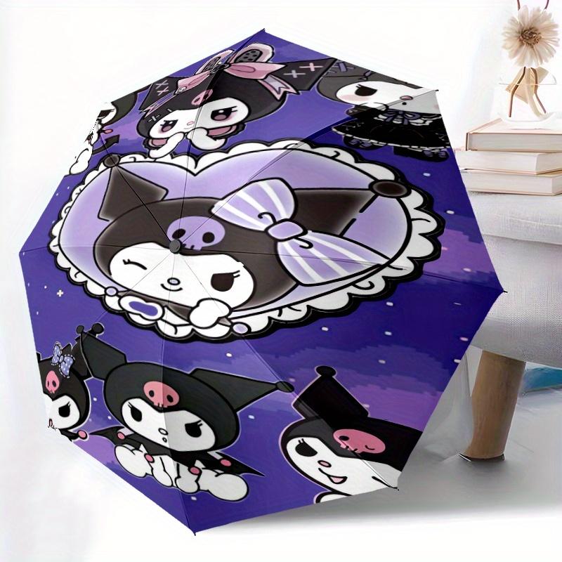 Heart Shaped Kuromi Sanrio Durable Cartoon Folding Cartoon Umbrella, Portable 3-Fold Compact Umbrella for Men and Women, Suitable for Travel or Daily