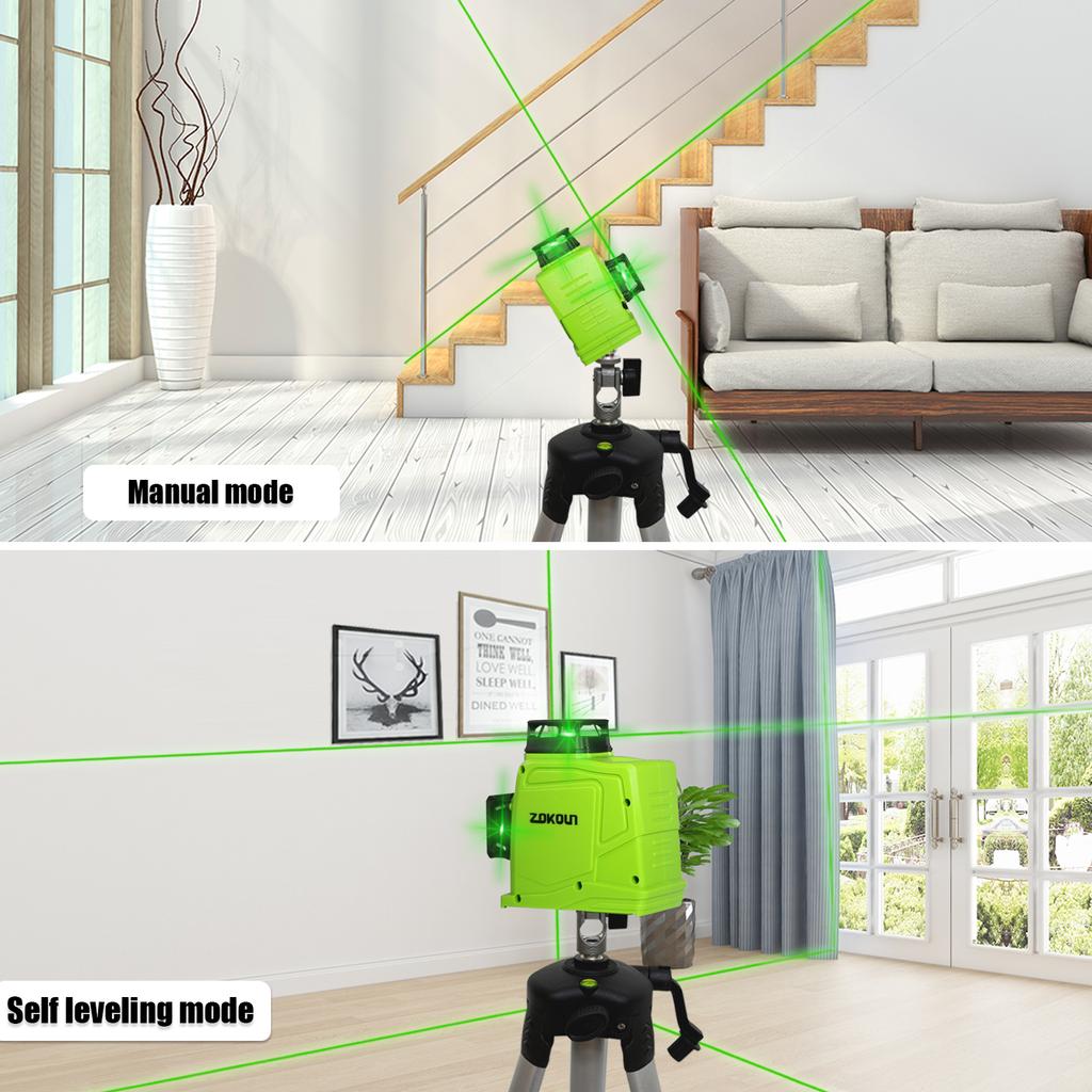 Green 12 Line Laser Level with 5200mAh Rechargeable Battery Module (GF120) - Accurate 3D Model Self-Leveling for Horizontal and Vertical Measurements