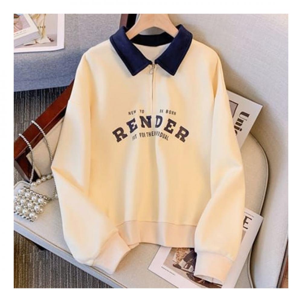 Navava Men Lettering Zip Collar Long Sleeve Sweatshirt Nt1333