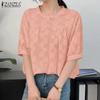 Womens Casual Round Neck Embroidery Patchwork Half Sleeve Blouse