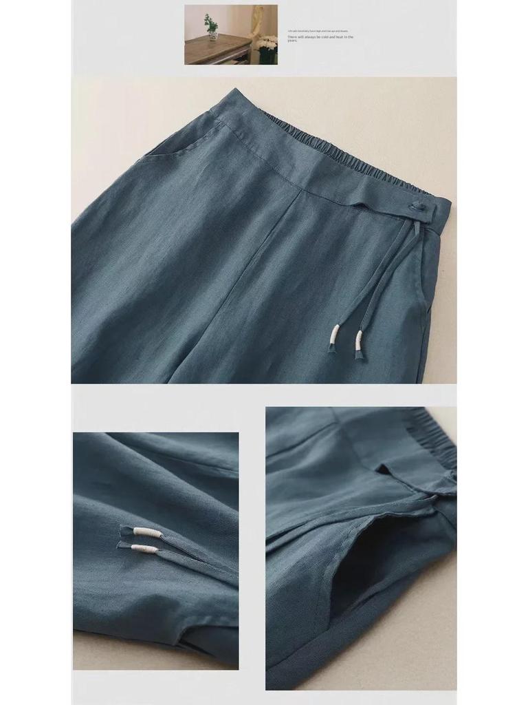 New Women's High-Waisted Retro Wide-Leg Pants - Spring/Summer Casual Cotton & Linen Draped Trousers