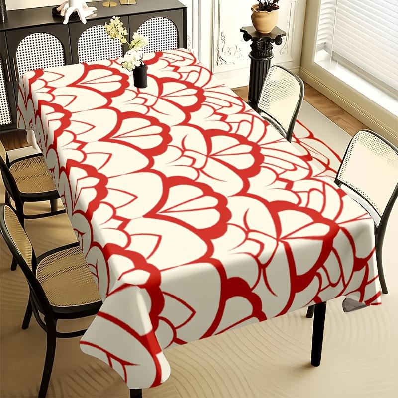 2D Flat Banner 1pc 2D Plane Printed Soft Fashion Aesthetic Red And White Abstract Geometric Line Pattern Tablecloth, Suitable for Dining Table/Coffee
