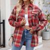 Women's Fashionable Wide Plaid Long Sleeved Loose Button Pocket Shirt Jacket
