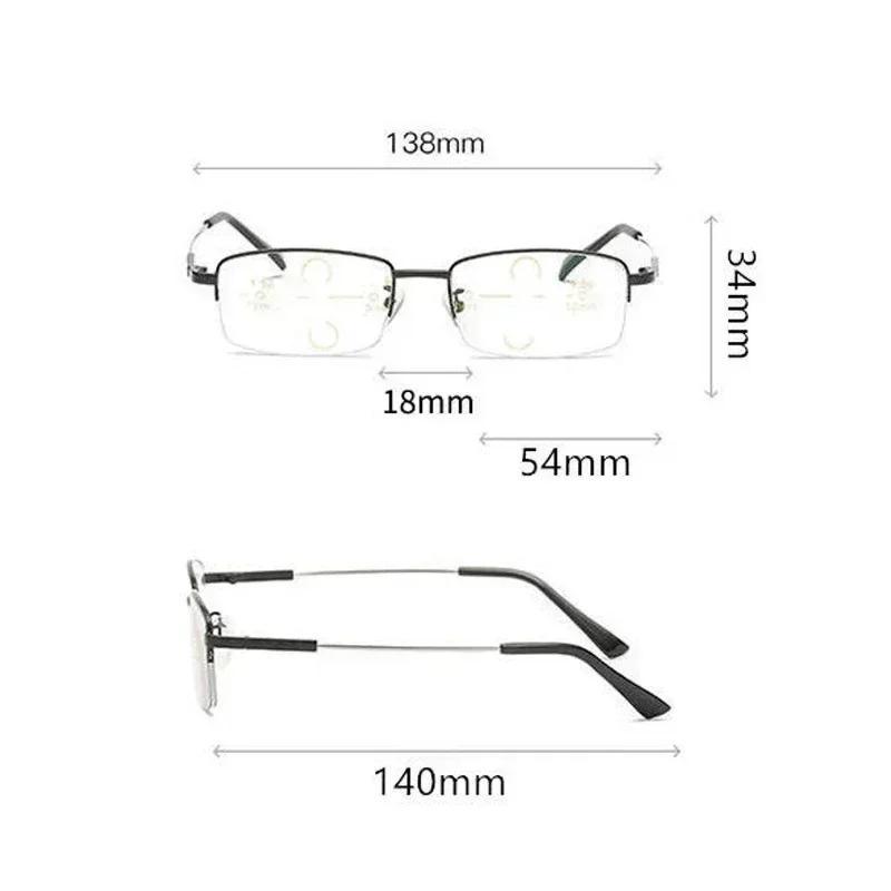 Мужские и Женские Фотохромные Очки Модные Защищающие от Синего Света Мультифокальные Очки для Чтения Деловые Полуободковые Пресбиопия для Мужчин