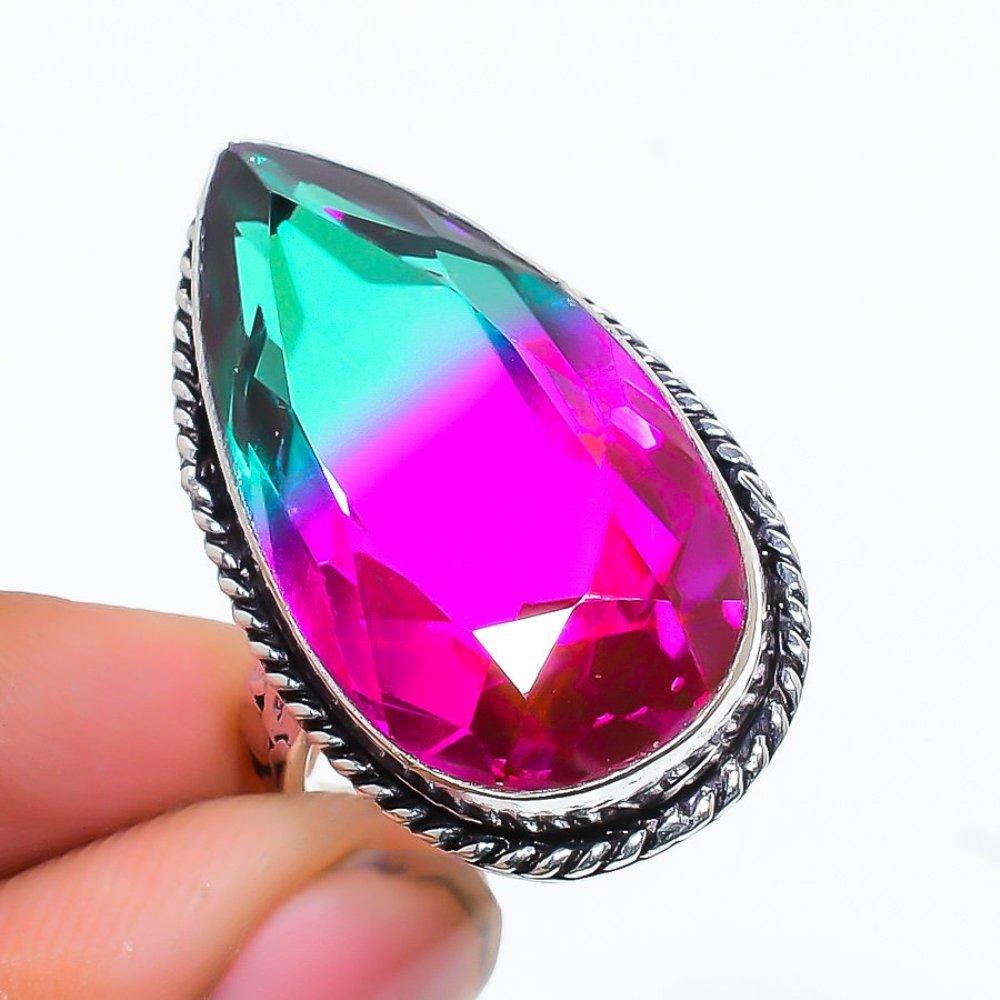 Bi-Color Tourmaline Gemstone 925 Sterling Silver Gift Jewelry Ring Size 7