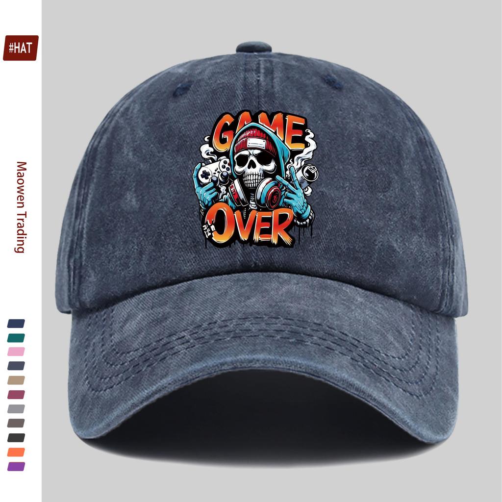 pc Game Over Skull Pattern Printed Baseball Cap with Skull Print Design Decorative Hat Comfortable and Lightweight Headwear