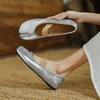 Krazing Pot Sheepskin Spring Summer Size 41 Thick Low Heels Strange Style Women Silver Color Slip on Flats