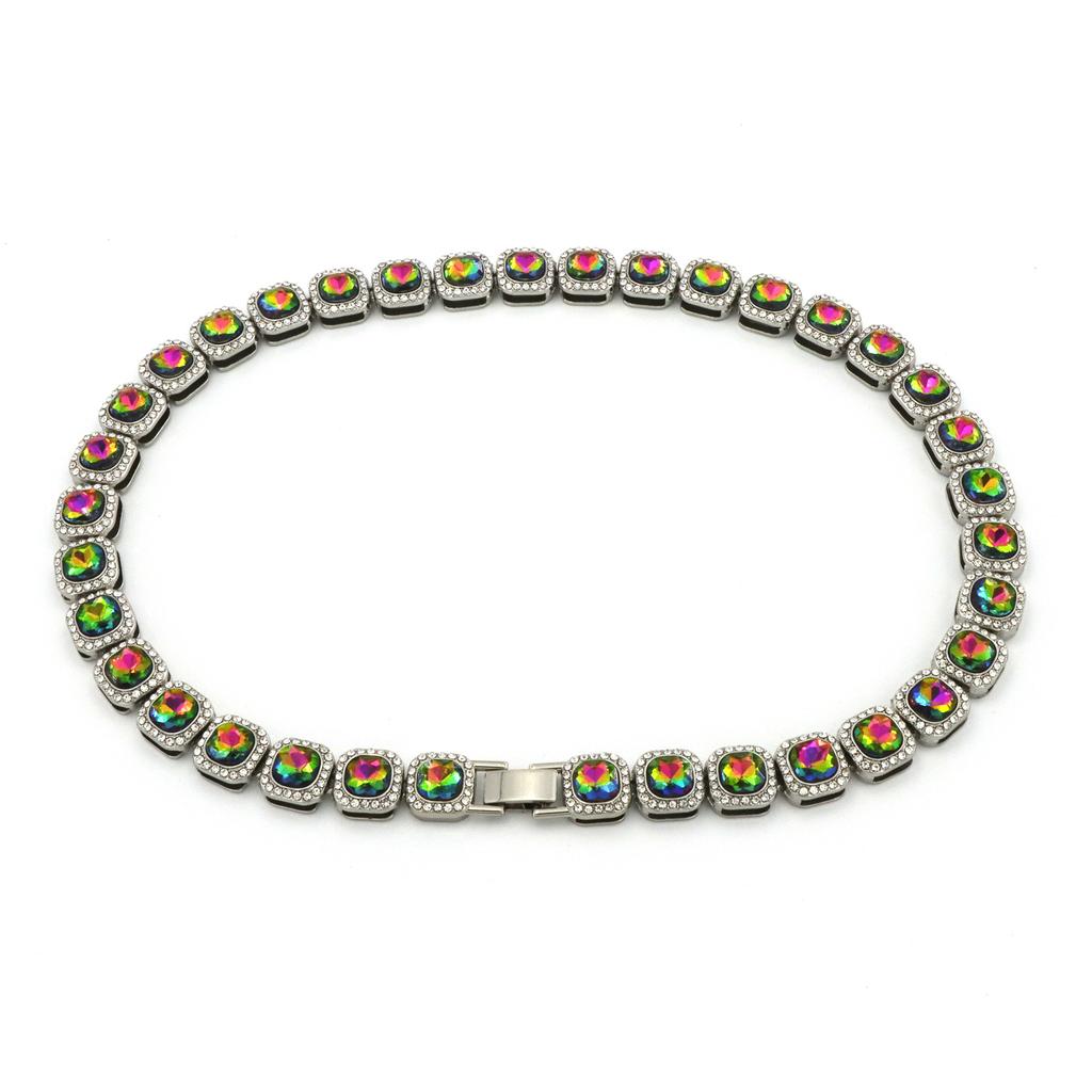 HY Manufacturer Alloy 12mm Colorful Diamond Ice Sugar Square Diamond Box Chain Hip Hop Rap Accessories Unisex