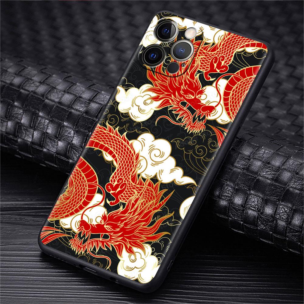 Чехол для Apple iPhone 14 11 13 7 12 Pro 7 XR XS Max 8 Plus 6 14Pro черный мягкий чехол для телефона Funda Fashion китайский винтажный дракон