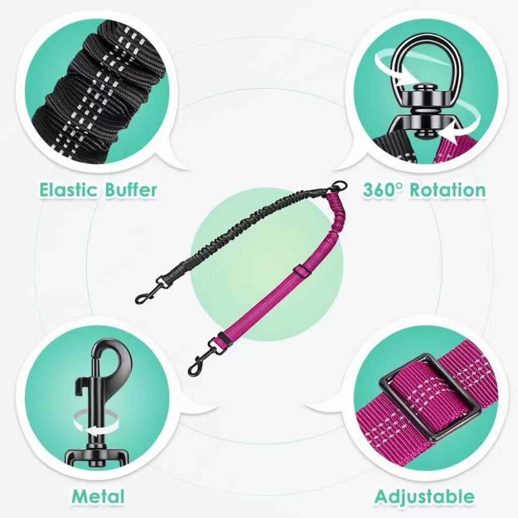 Двойной поводок для собак длиной 16 футов - Двойные поводки для дрессировки маленьких и больших собак - Регулируемый ремень, Амортизирующая резинка