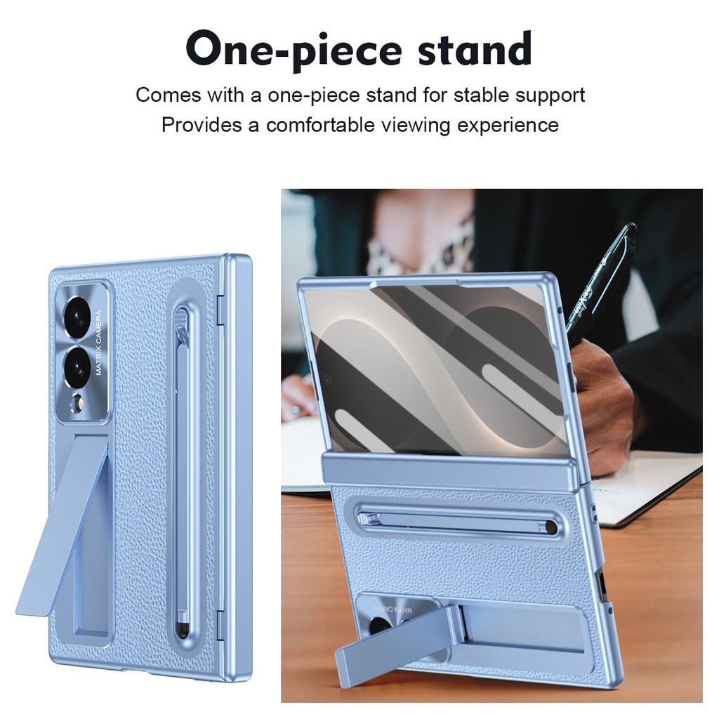 Роскошный чехол с покрытием из кожи, подставкой, слотом для стилуса для Samsung Galaxy Z Fold 8 Wide 7 6 5, защитная пленка из закаленного стекла для шарнира
