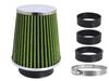 Воздушный фильтр, конический 120x130x90 мм, салатовый/хром, адаптеры: 60, 63, 70 мм