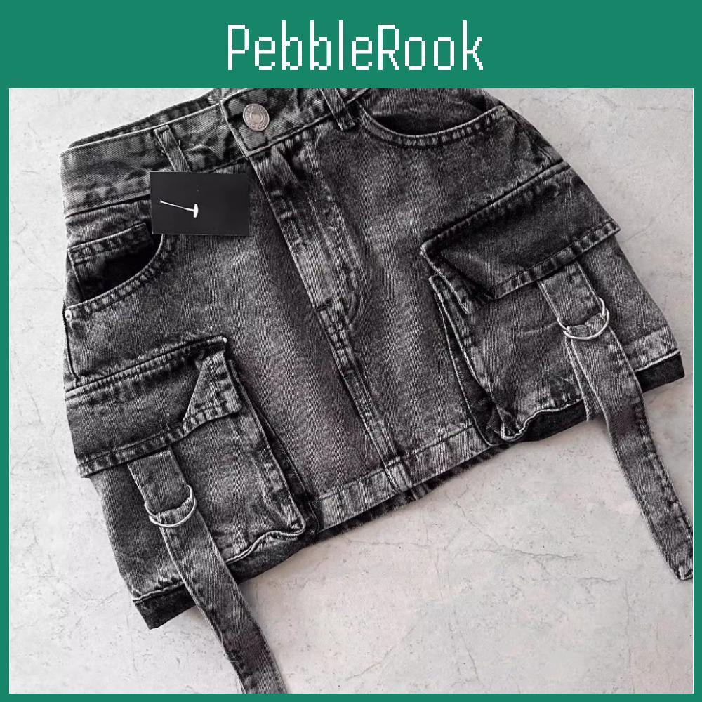 Harajuku Skirt Multiple Pockets Denim Vintage Goth Black Y2k Mini Skirt Fashion Womens Casual Versatile Sexy Streetwear