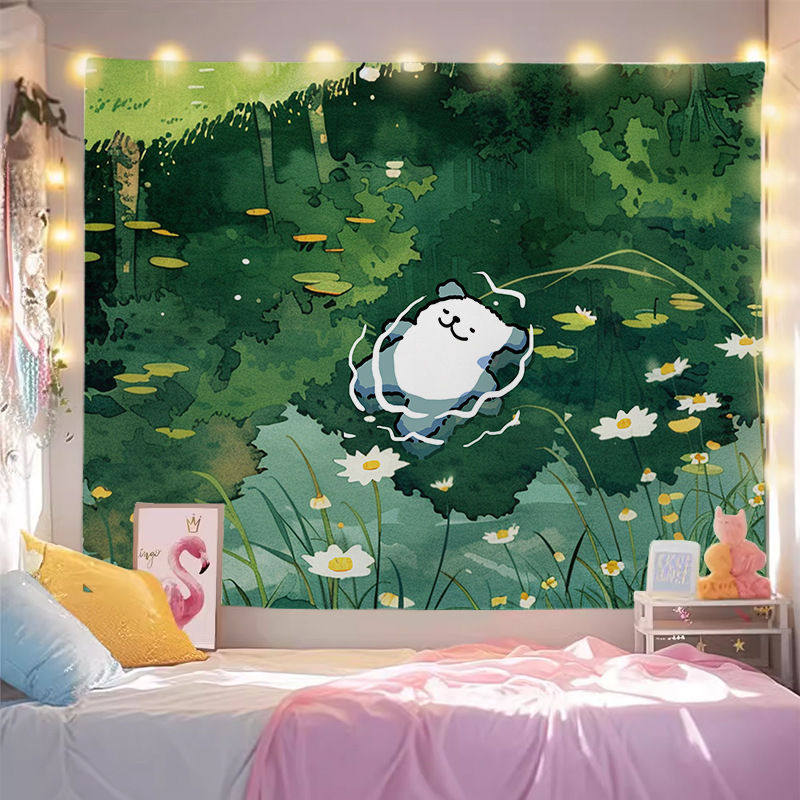 Spring Line Puppy Background Cloth Cartoon Anime Wall Hanging Tapestry for Bedroom Dorm Decor