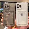 Кошелек-картхолдер Прозрачный Мягкий Чехол Для iphone 11 12 13 mini 14 15 16 Plus 17 Pro Max Air X XR Xs Max 16e 17e Силиконовый Чехол
