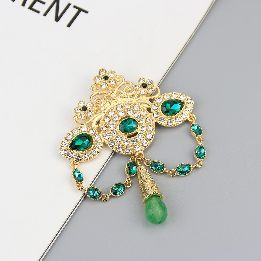 Stylish Bohemian Crown Brooch Ladies Gold Color Crystal Bridal Wedding Jewelry Brooch