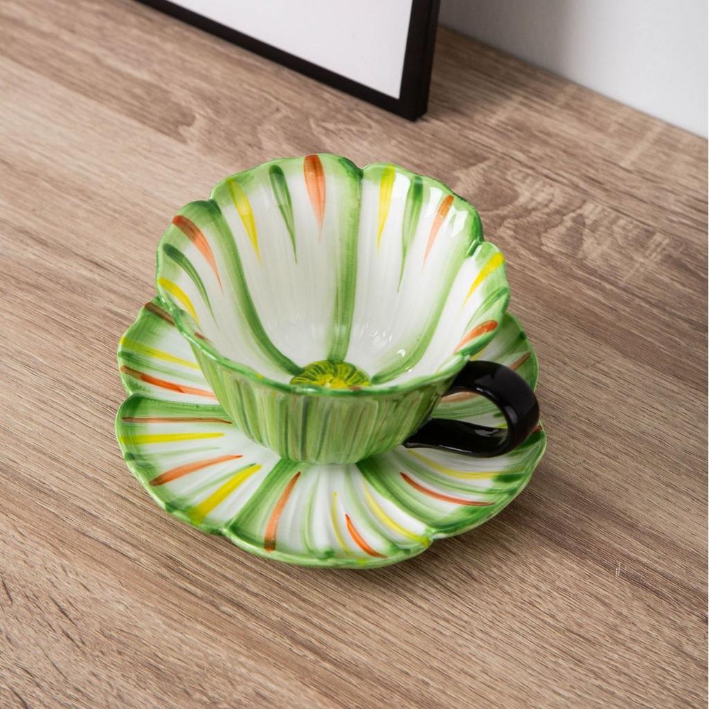 Креативная керамическая кофейная чашка и блюдце с ручной росписью подглазурными красками в виде лепестков, набор чашки и блюдца для послеобеденного чая, для девичьего сердца