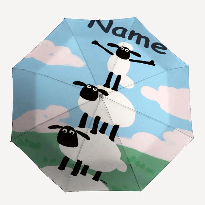 Custom Name Shaun the Sheep Theme Automatic Umbrella, Lightweight & Portable, 8 Rib, Perfect for Outdoor Travel, Birthdays, Christmas, Gifts.