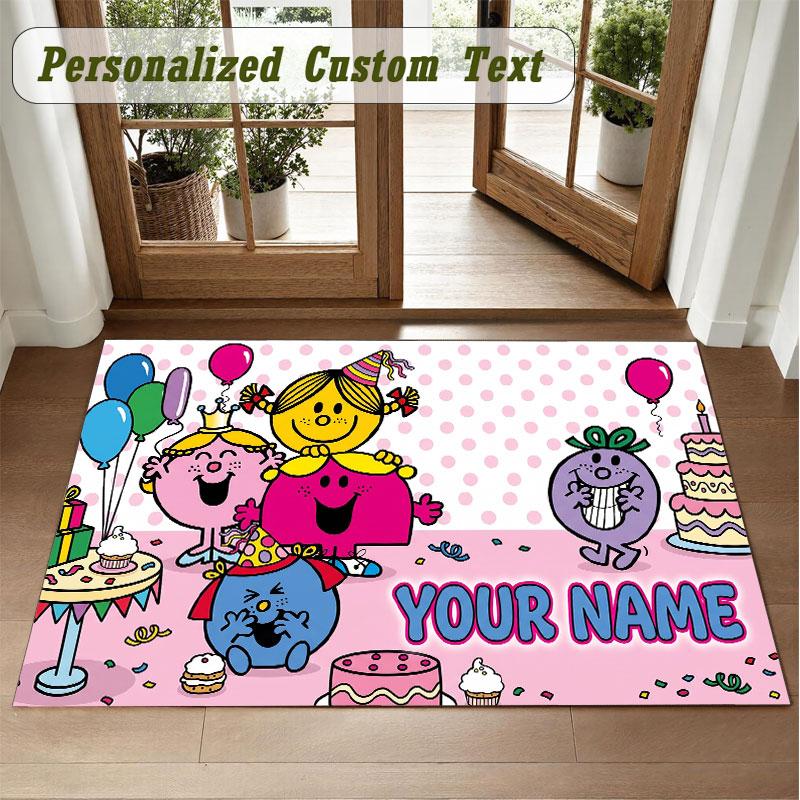 Crystal Velvet Square Rug Custom NameMr. Men & Little Miss Pattern Non Slip Home Floor Decor Rug