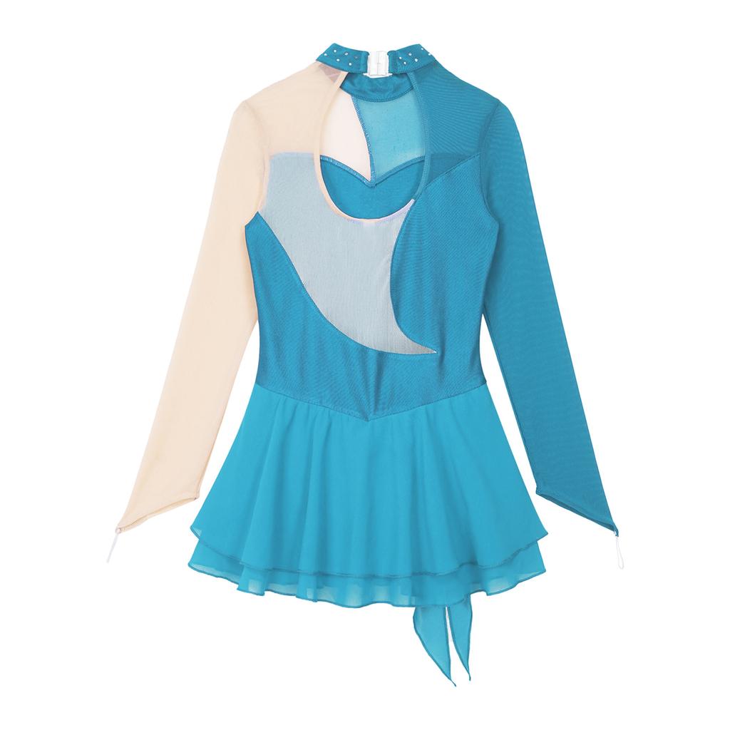 Тюлевое платье для девочек с открытой спиной, украшенное стразами, танцевальное платье для катания на коньках, платье для танцевальной вечеринки