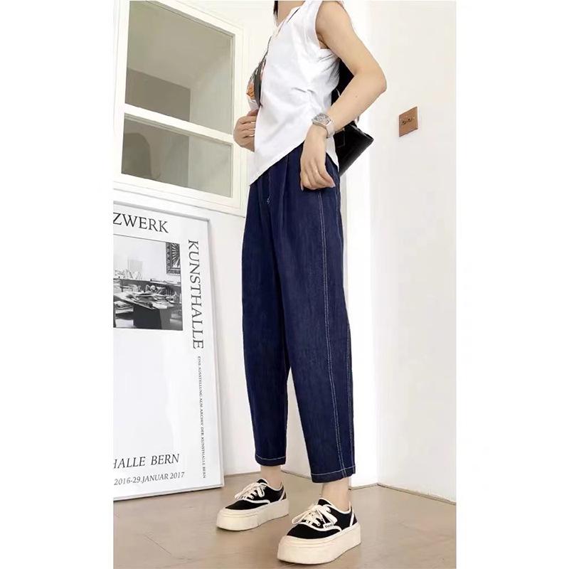 Женские джинсы-шаровары с высокой талией больших размеров - осень/зима, для невысоких женщин, свободный крой, визуально стройнят, прямые широкие штанины.