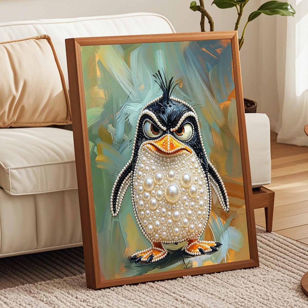 Натянутый холст с жемчугом Набор для творчества 'Сердитый пингвин' DIY Сверкающий холст с бусинами Расслабляющее хобби Идеальный подарок для любителей рукоделия Художественное оформление Работы