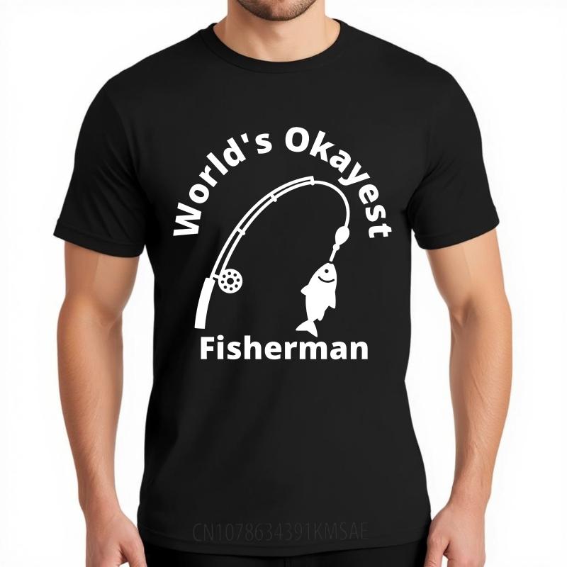 Cotton Summer For Her Tshirt Worlds Okayest Fisherman With Fishing Rod And Fish Short Sleeve New Arrived ONeck Tees