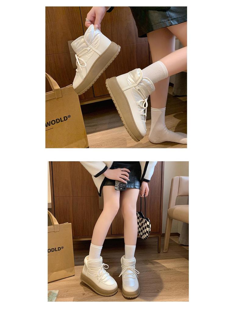 Женские высокие зимние ботинки Plus Velvet, зима 2024 г., теплая повседневная обувь в корейском стиле (К2905)