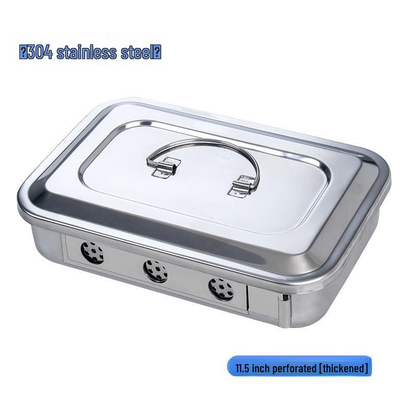 Stainless Steel Disinfection Tray with Holes and Cover, High-Temperature Square Instrument Tray