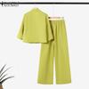 ZANZEA Женский повседневный костюм из двух частей с коротким рукавом и брюками
