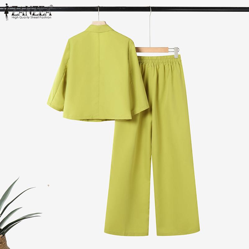 ZANZEA Женский повседневный костюм из двух частей с коротким рукавом и брюками