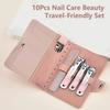 10pcs Stainless Steel Nail Clipper Set with Cuticle Pusher Nail File Ear Wax Tool with Leather Pouch