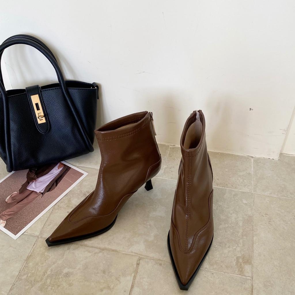 2025 New European and American Style Versatile and Thin Temperament Pointed High-heeled Short Boots