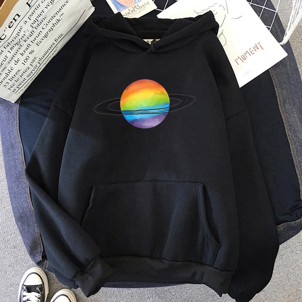 LGBT Streetwear Rainbow Planet Print Hoodie Harajuku Long Sleeve Hoody Ladies Tops Men Regular Sweatshirts Sudaderas Para