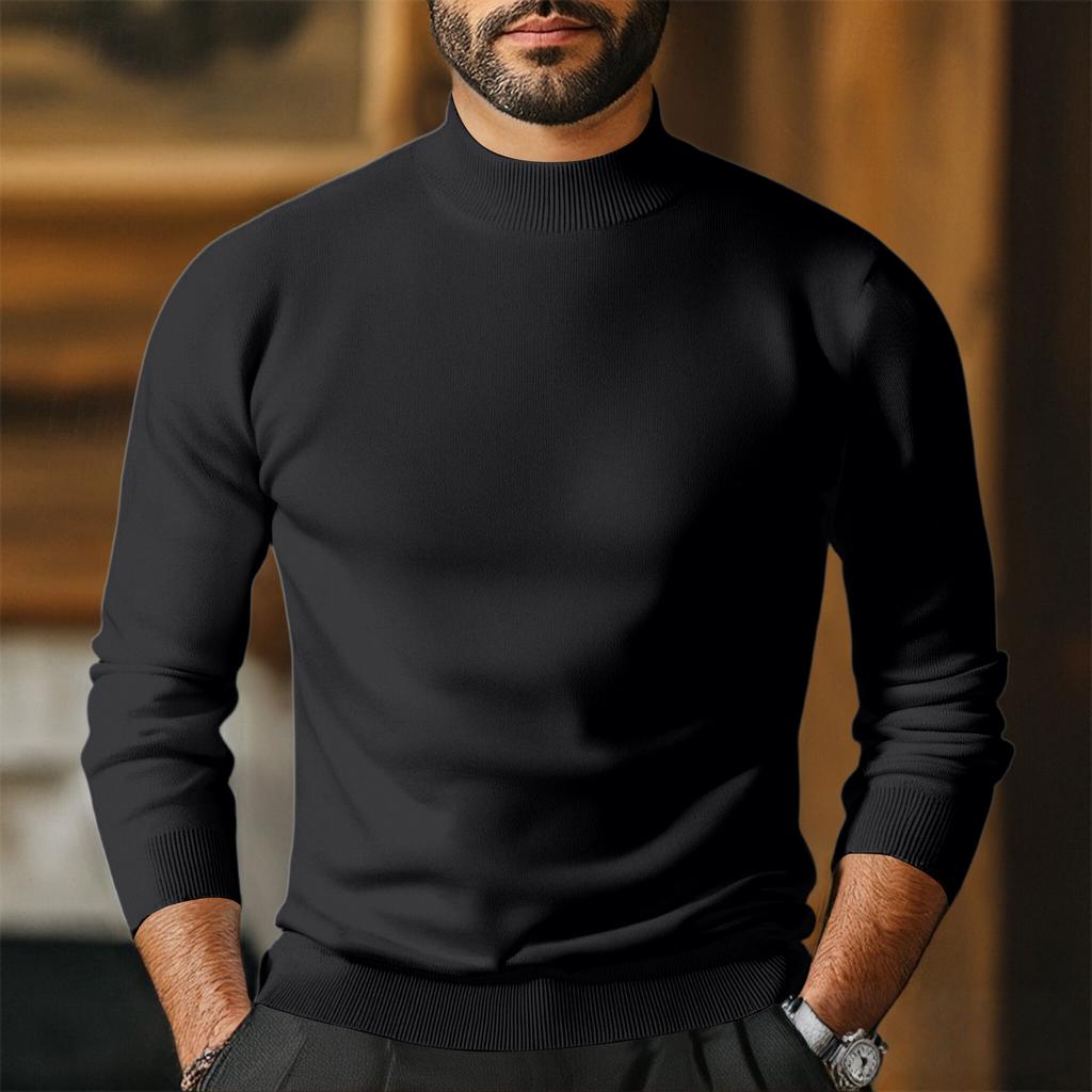 Men's Half Turtleneck Slim Fit Pullover Plus Velvet Long Sleeve Color Sweater Men's Warm Knitted Sweater