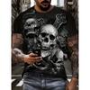 Новая мужская футболка с принтом ужасного черепа 3D O-образный вырез с коротким рукавом модные футболки большого размера мужская летняя уличная одежда