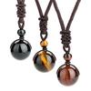 Yunjin 16MM Tiger's Eye Stone Pendant Necklace Natural Obsidian Pendant Amethyst Necklace Men's