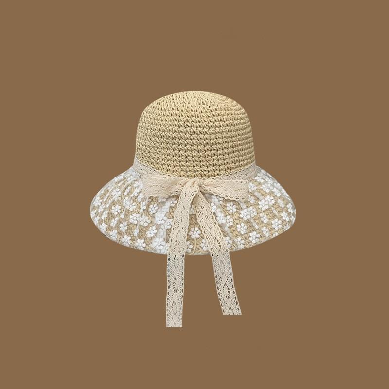 Handmade straw hat women's spring and summer small fresh sun hat travel sun protection hat sweet versatile fisherman hat
