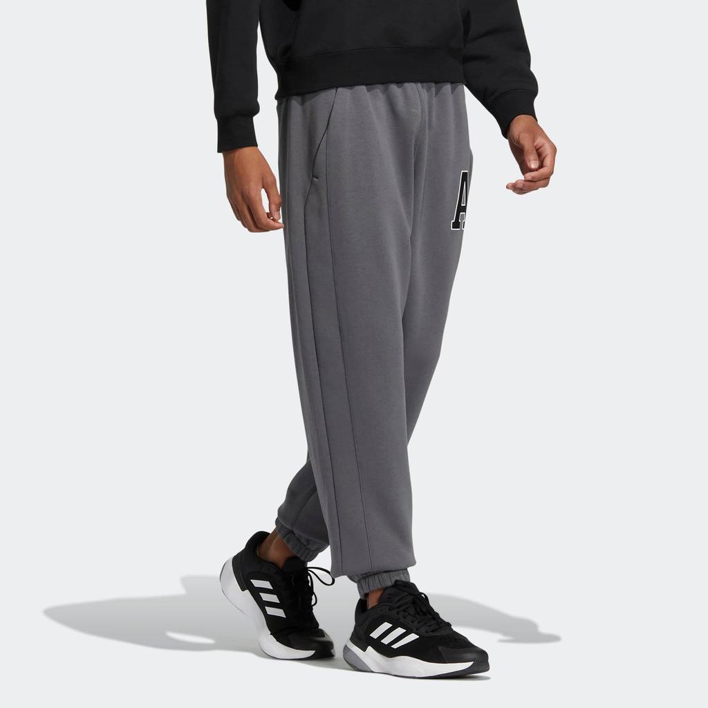 Adidas Letter Logo Print Loose Fit Fleece Lined Knitted Sweatpants Men's Dark Gray IB2741