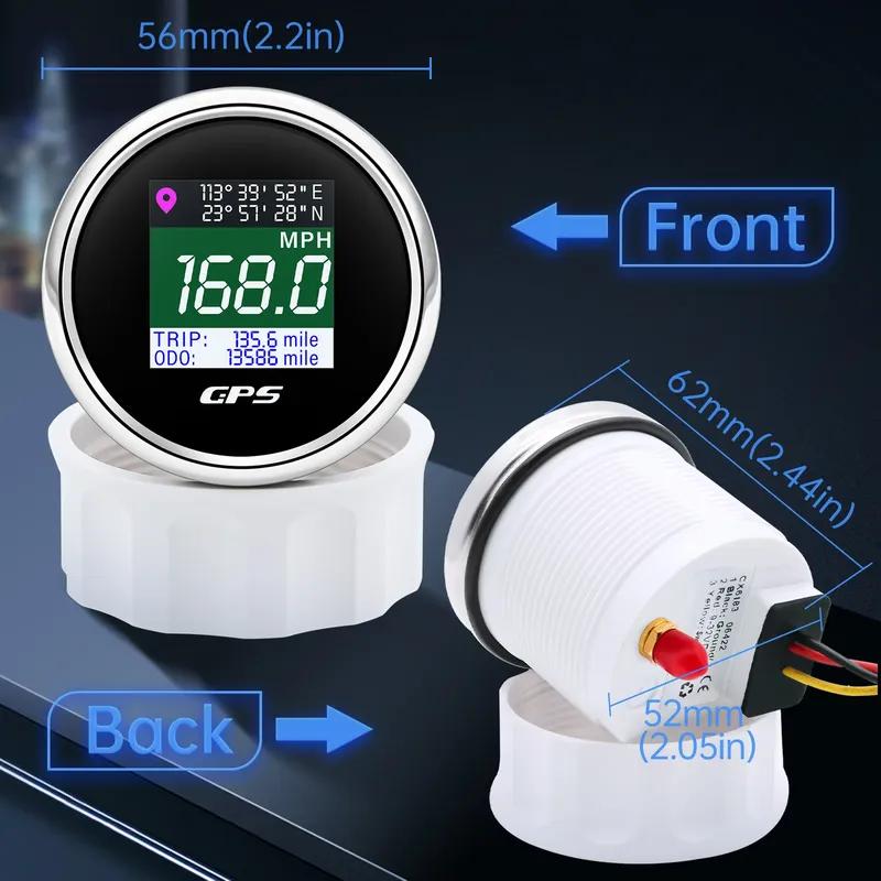 TFT Screen Speed Gauge 52mm GPS Speedometer Digital Speed Meter MPH Knot Km/h GPS Antenna for Motorcycle Marine Boat 12V 24V