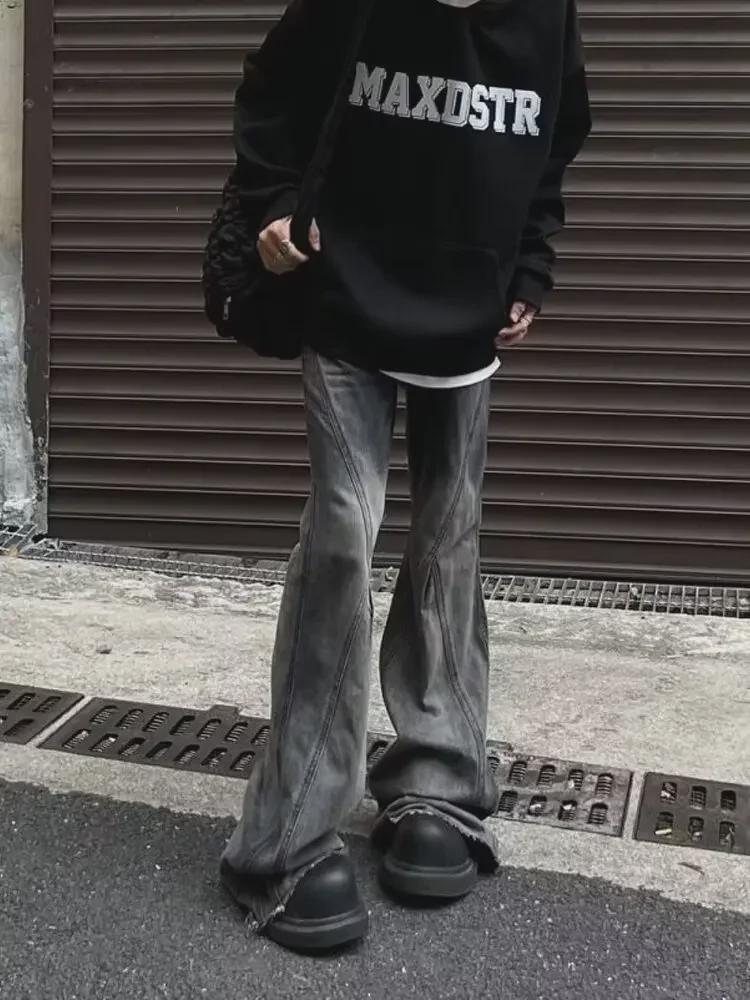 Мужские винтажные градиентные расклешенные джинсы: Ретро-облегающий крой с необработанным краем на осень