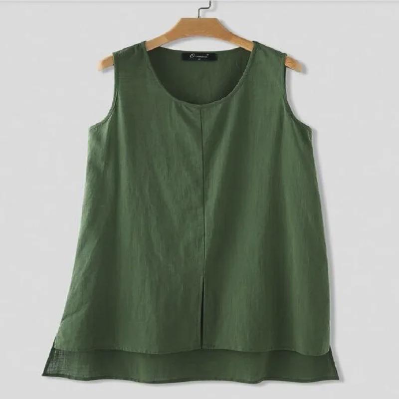 2024 Summer Women's Cotton Linen Sleeveless Vest - Solid Color Casual Shirt Top