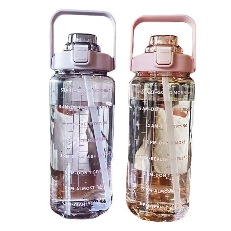 Water bottle large capacity water cup summer sports 1000ml graduated straw plastic cup high temperature water bottle large kettle portable