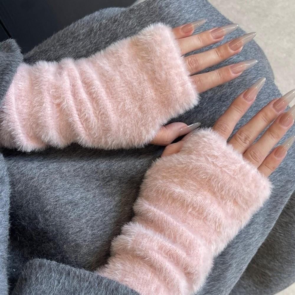 Soft Half Finger Mitten Plush Fingerless Gloves New Arm Warmers Autumn and Winter
