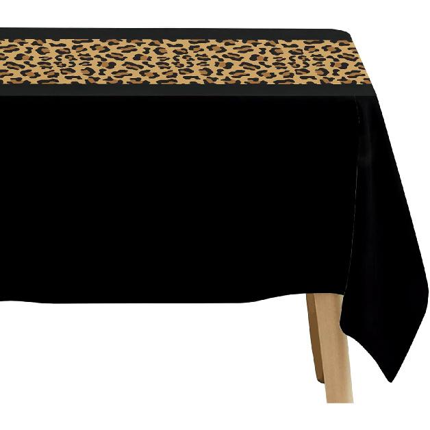 Cheetah Print Leopard Party Decorations Tablecloth, 3Pcs Disposable Black and Leopard Birthday Party Supplies Table Cover Printed Table Runner, for