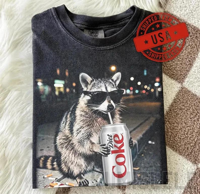 Funny Raccoon Drinking Soda Shirt Trash Panda Meme Tee