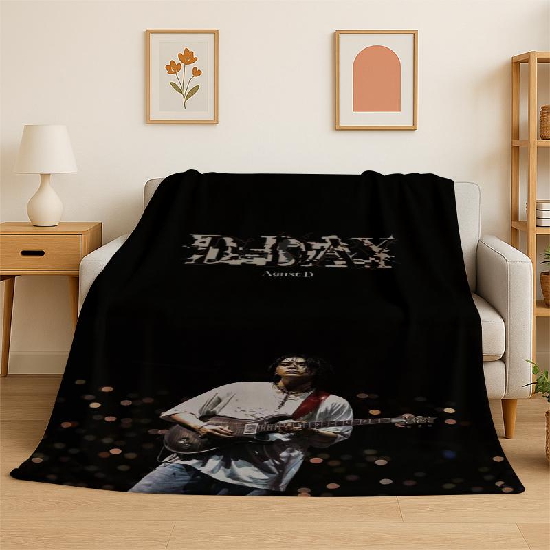 Kpop BBTS SUGA Agust D Yoon Gi Flannel Blanket Soft Warm Throw Blanket for Bedroom Living Room Bed Travel Camping Picnic Gift