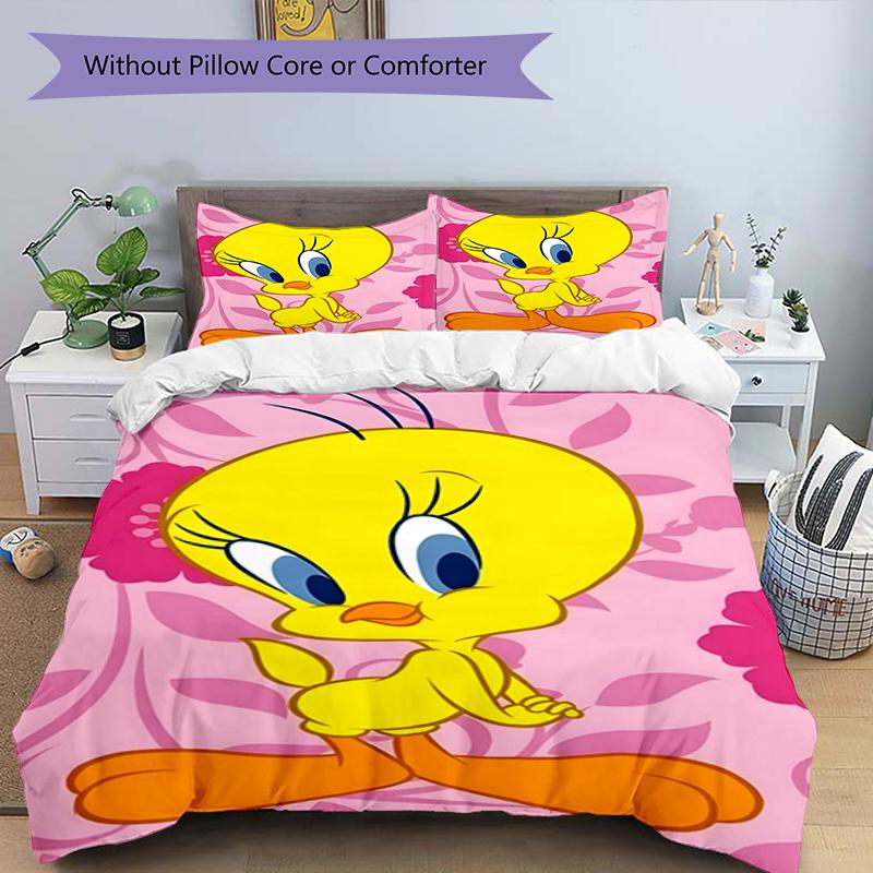 3pcs Tweety1 Design Cover Set - HD Printed Bedding with 1 Cover and 2 Pillowcases - Perfect for Home and Dorm Decor