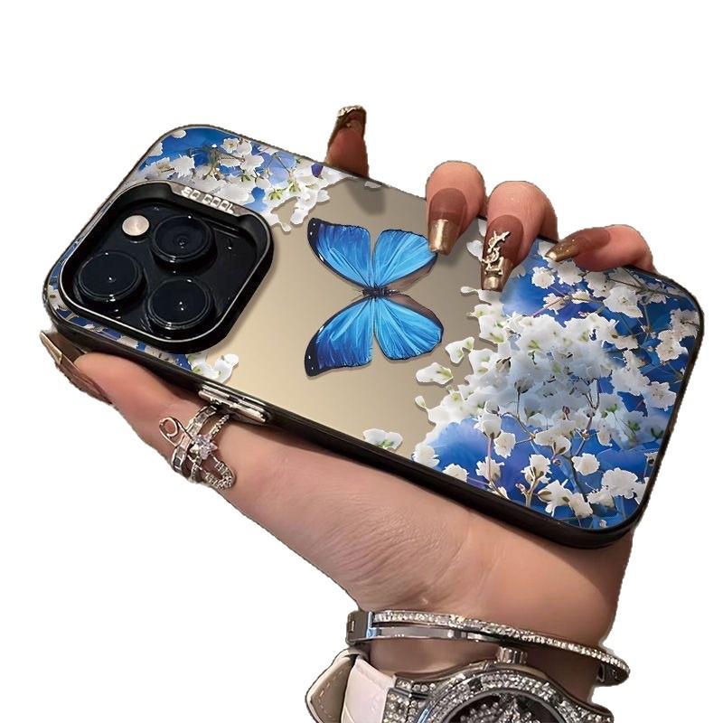 Модный синий чехол-бабочка для iPhone 13, 14, 15 Pro, 16 Pro Max и 17